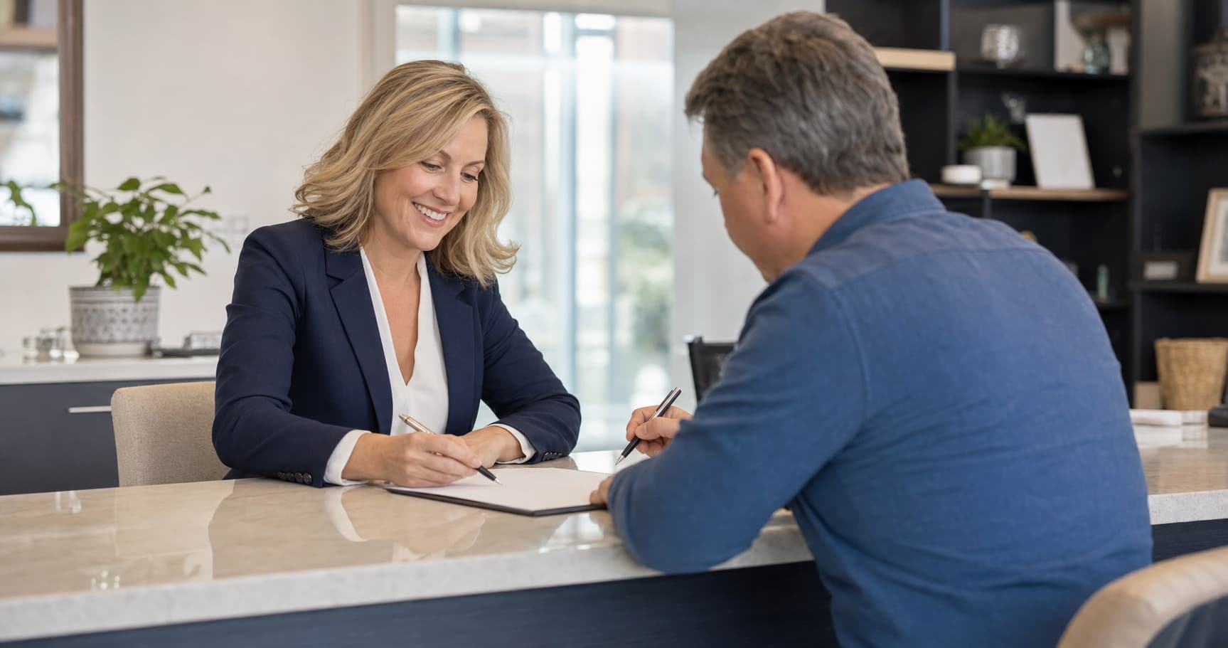 Customer meeting with a Notary Public for document notarization