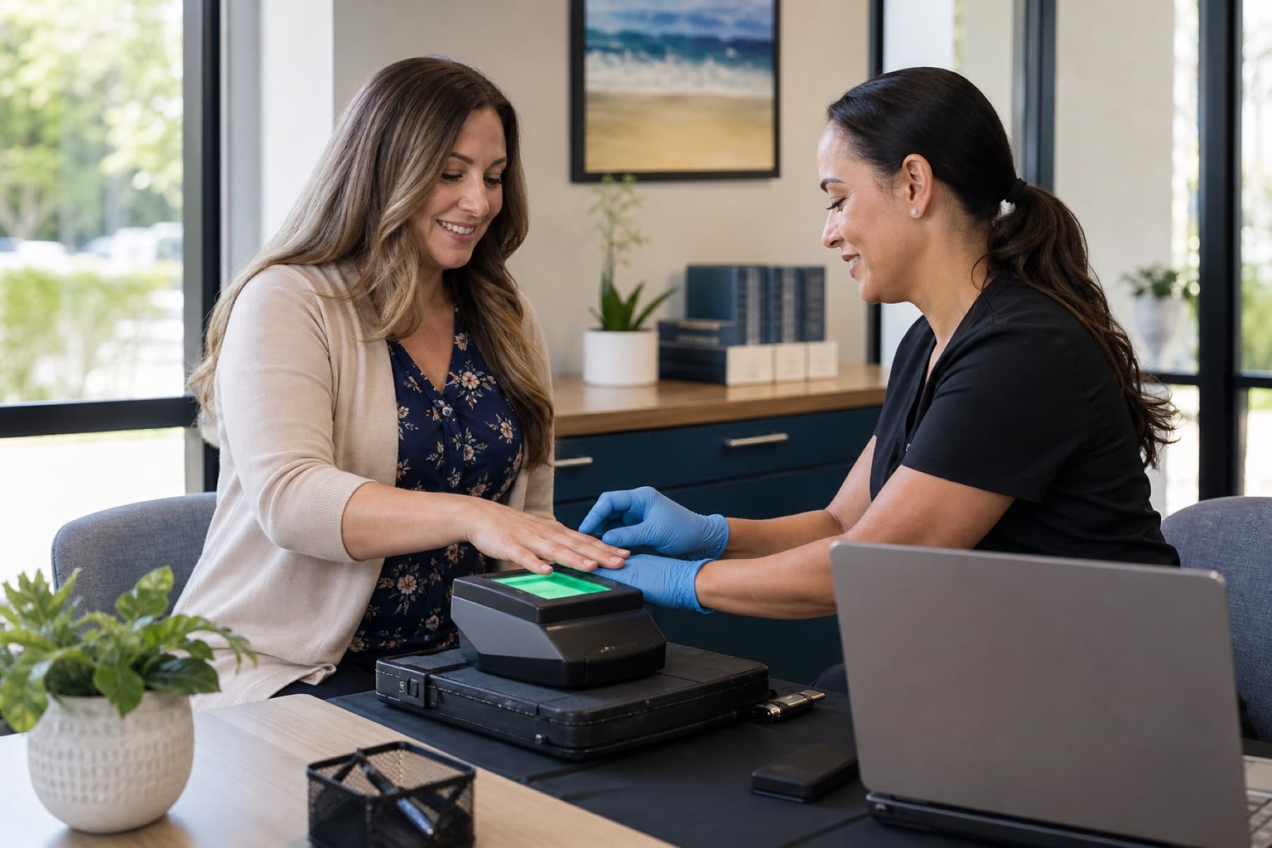 Adult school and youth-program employee receiving mobile fingerprinting for Campbell